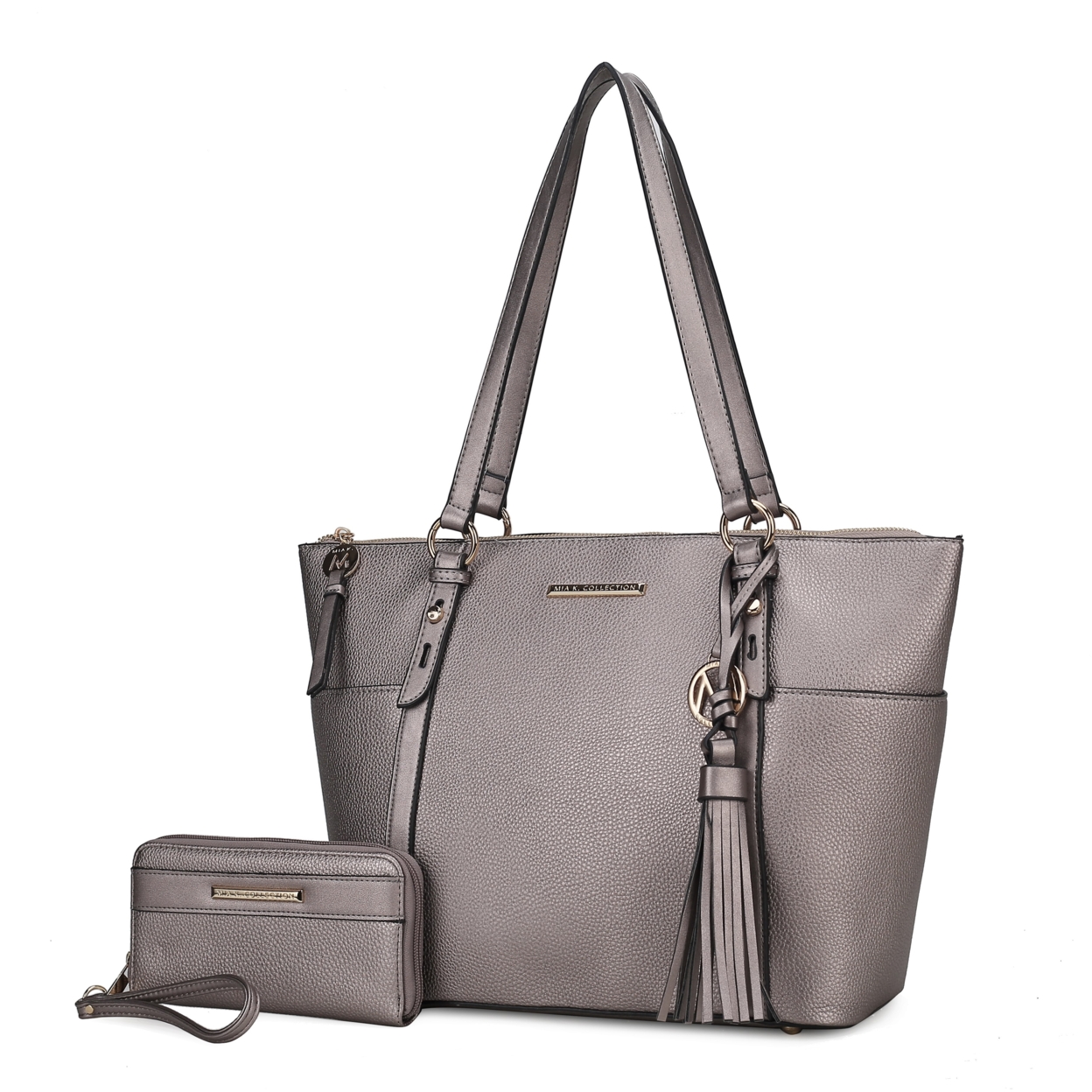 MKF Collection Gloria Vegan Leather Women's Tote Bag By Mia K With Wallet -2 Pieces - Pewter