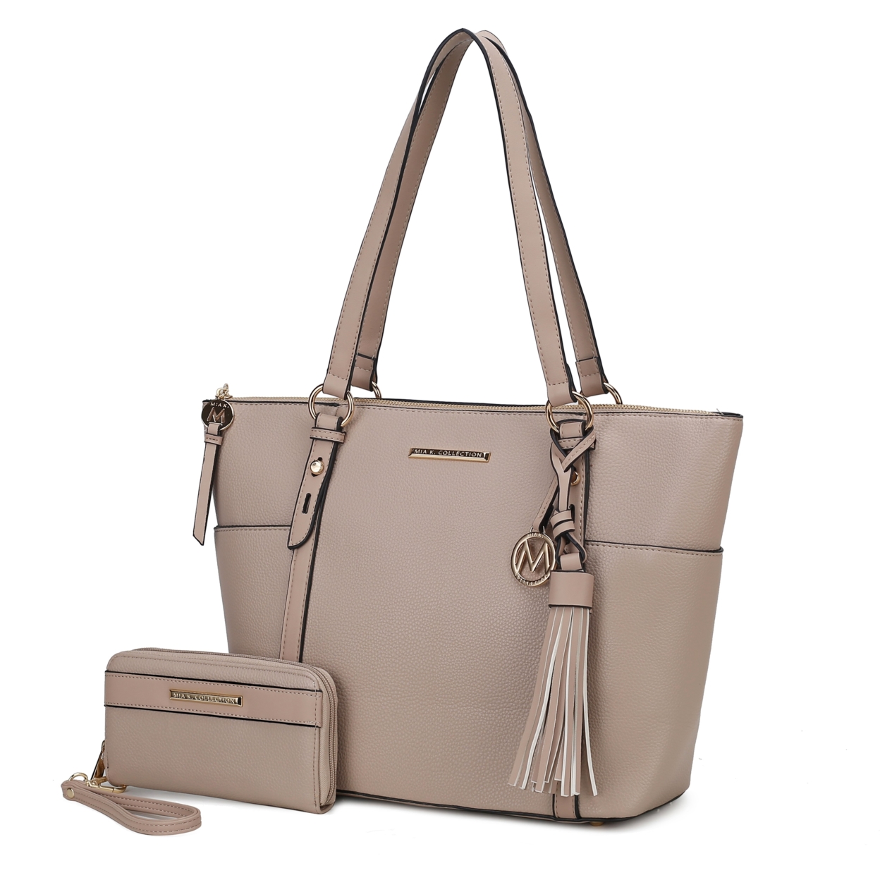 MKF Collection Gloria Vegan Leather Women's Tote Bag By Mia K With Wallet -2 Pieces - Taupe