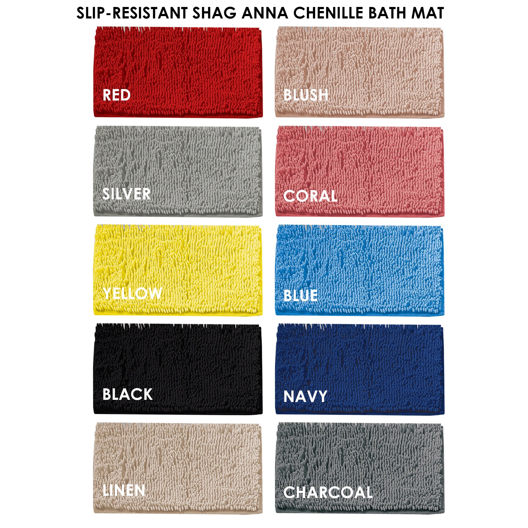 Slip-Resistant Shag Anna Chenille Soft Absorbent Bath Mat Bathroom Rug 17 X 24 - Silver