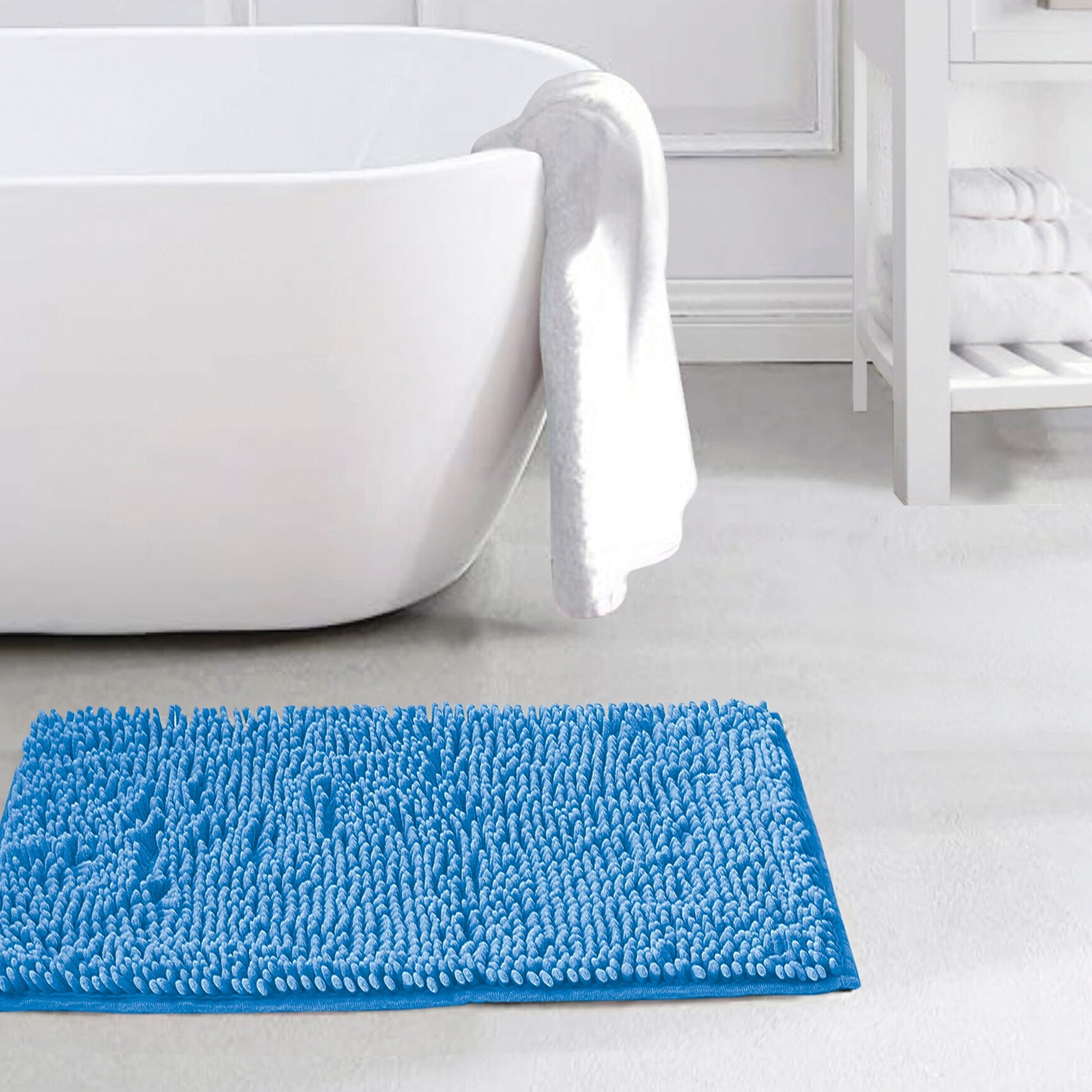 Slip-Resistant Shag Anna Chenille Soft Absorbent Bath Mat Bathroom Rug 17 X 24 - Blue