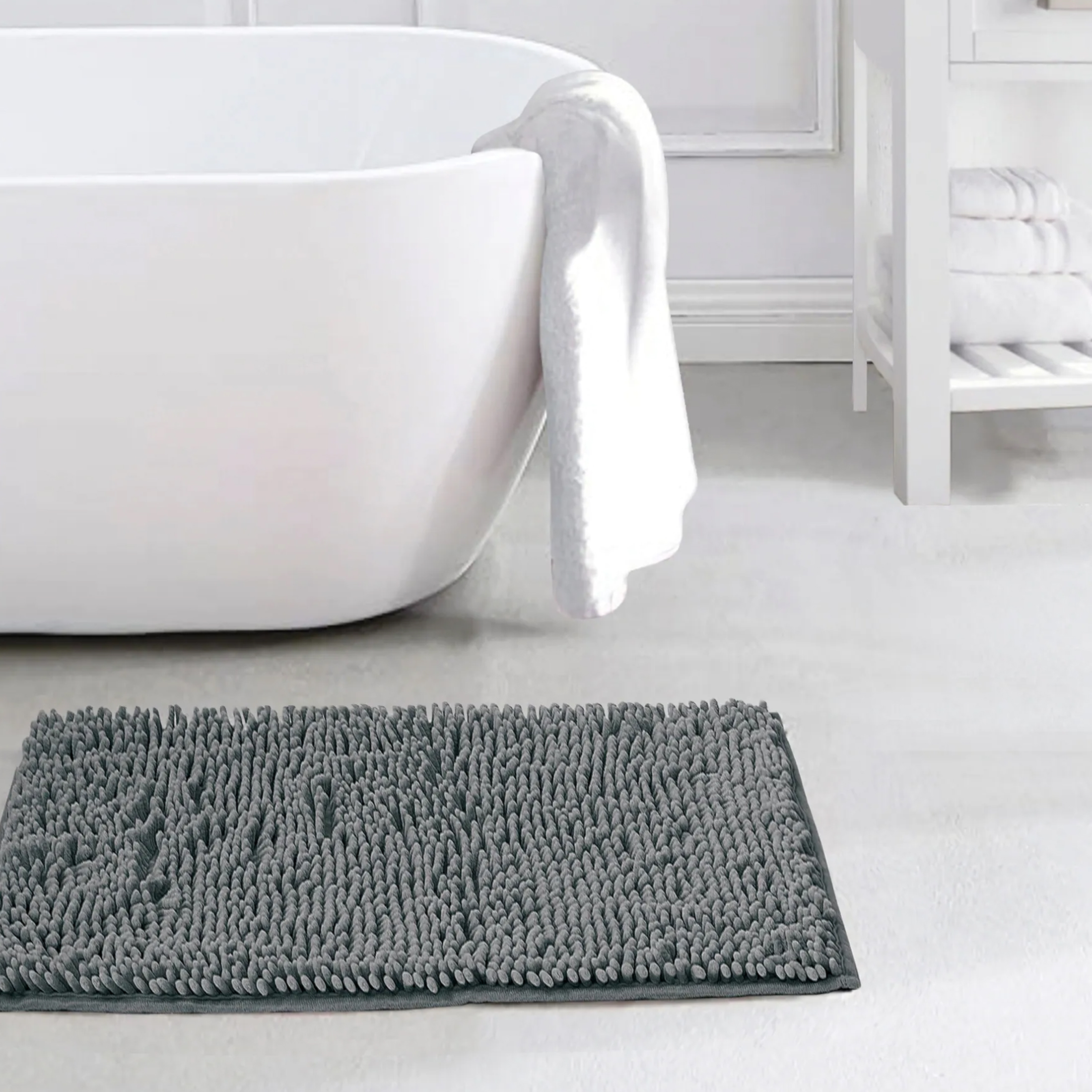 Slip-Resistant Shag Anna Chenille Soft Absorbent Bath Mat Bathroom Rug 17 X 24 - Charcoal