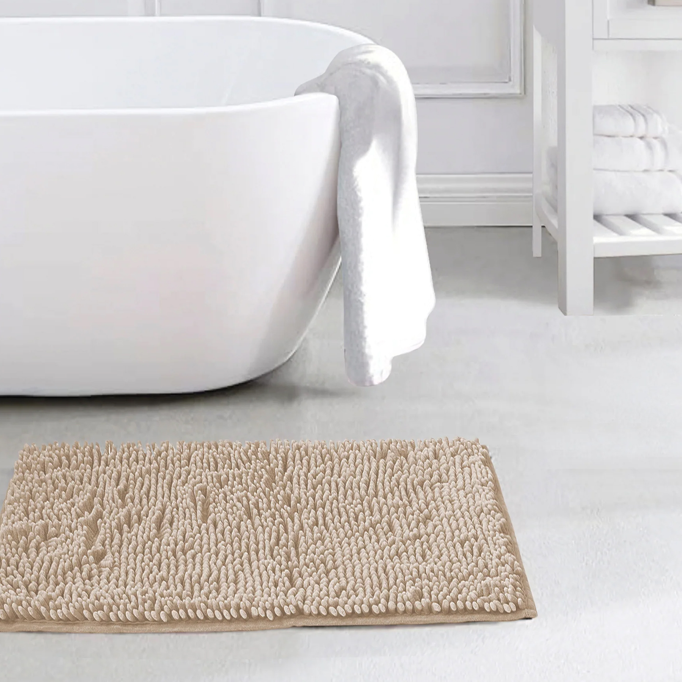 Slip-Resistant Shag Anna Chenille Soft Absorbent Bath Mat Bathroom Rug 17 X 24 - Linen