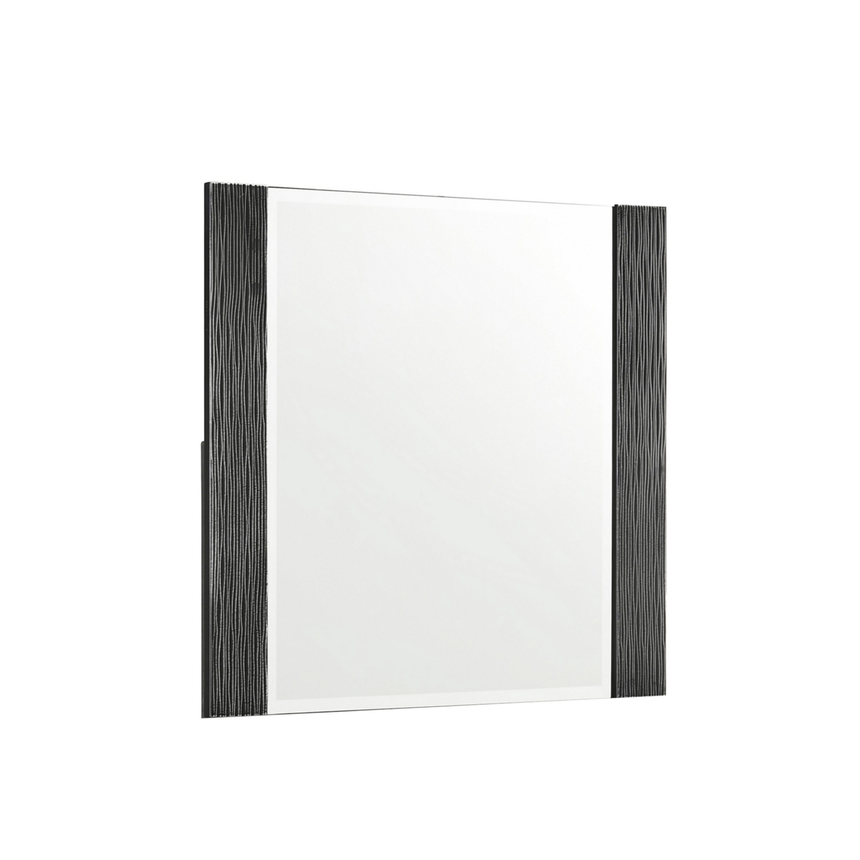 Reza 39 Inch Modern Dresser Mirror, Beveled Edge, Linear Pattern, Black