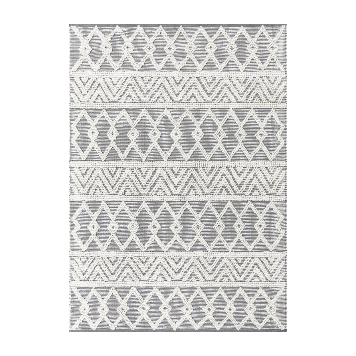 Indoor Geometric 5X7 Area Rug Hand Woven Gray Area Rug With Ivory Diamond Pattern, Polyestercotton Blend
