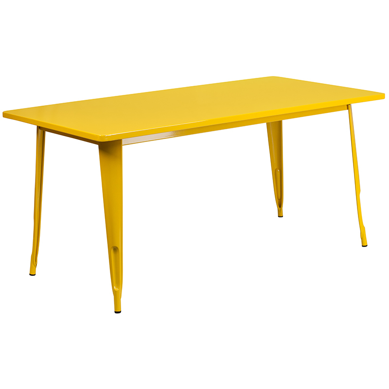 Commercial Grade 31.5 X 63 Rectangular Yellow Metal Indoor-Outdoor Table Set With 6 Arm Chairs