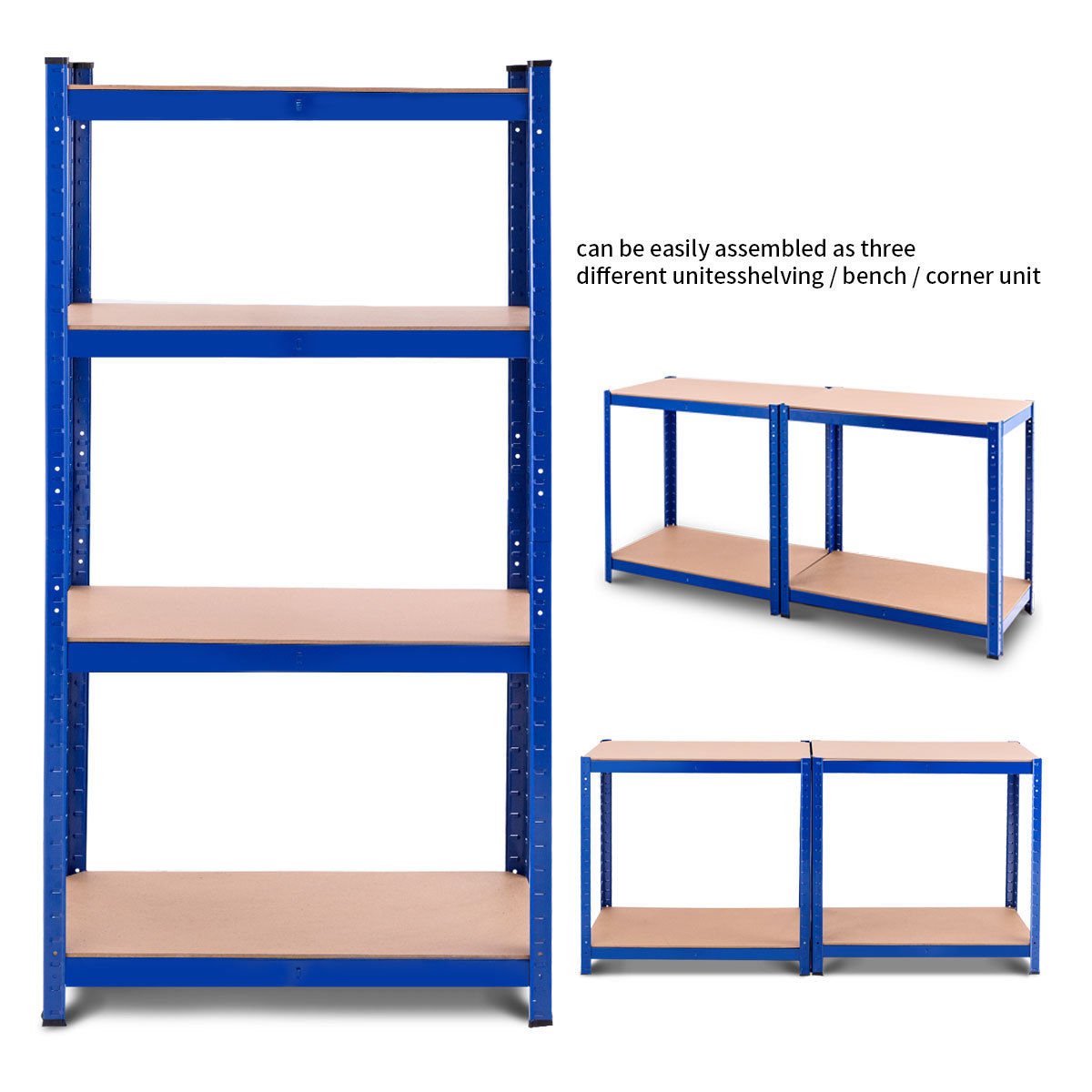 Adjustable Heavy Duty 4/5 Level Garage Tool Shelf Storage 1600lb/2000lb Capacity - Blue, 36''x72''