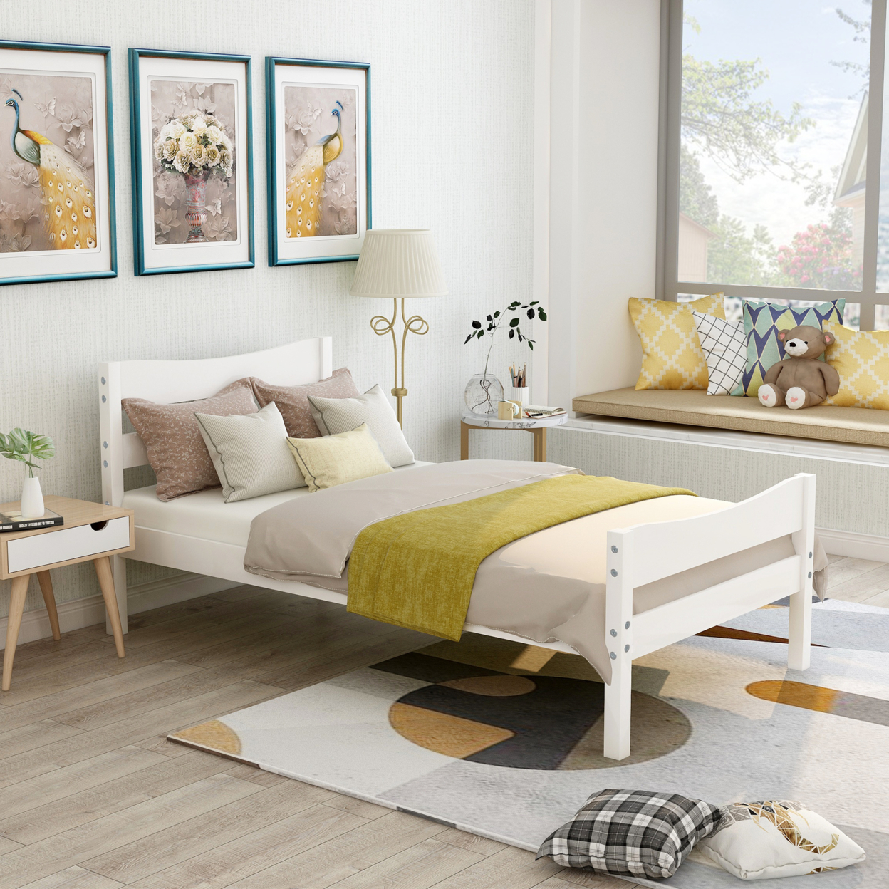 ï¿½ï¿½Not allowed to sell to Walmartï¿½ï¿½Twin Size Wood Platform Bed with Headboard and Wooden Slat Support (White)