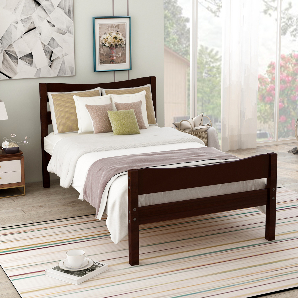 ï¿½ï¿½Not allowed to sell to Walmartï¿½ï¿½Twin Size Wood Platform Bed with Headboard and Wooden Slat Support (Espresso)