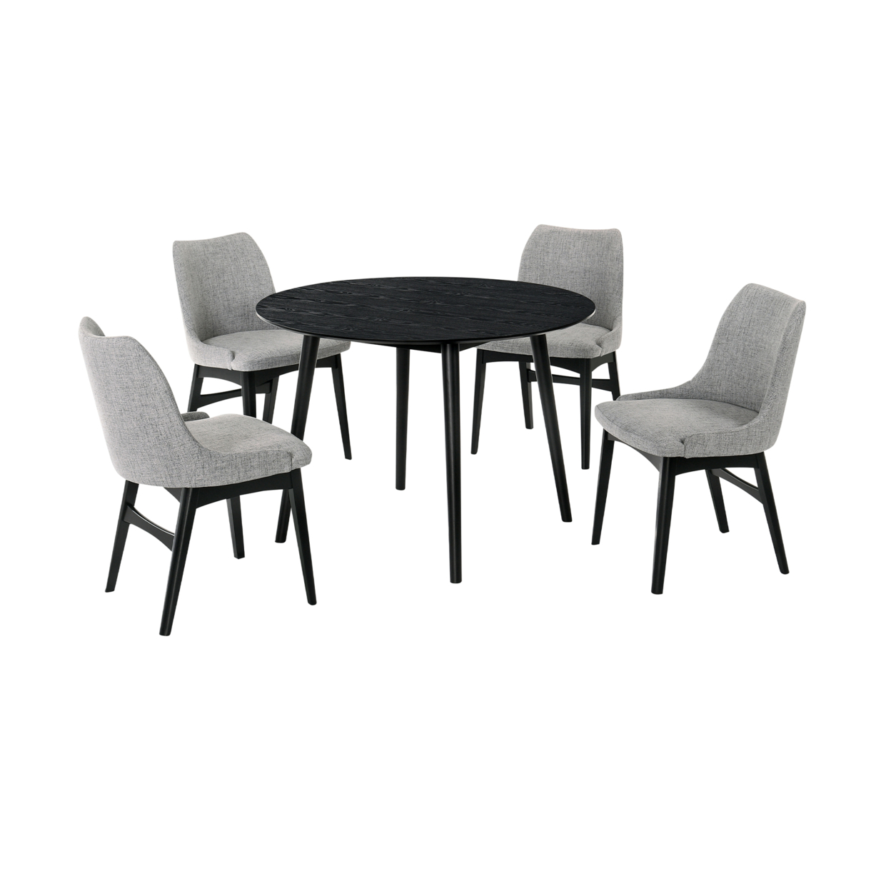 5 Piece Dining Set With Countered Fabric Side Chair, Black And Gray- Saltoro Sherpi