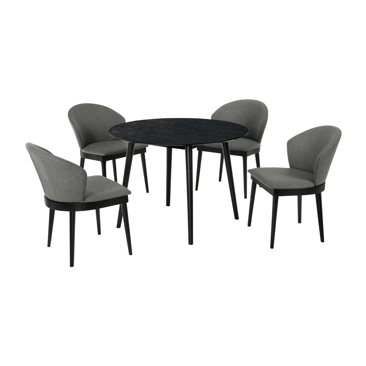 5 Piece Dining Set With Curved Fabric Side Chair, Black And Gray- Saltoro Sherpi
