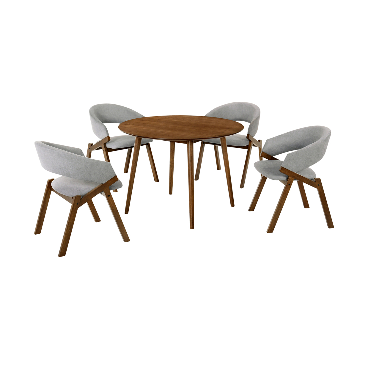 5 Piece Dining Set With Curved Open Fabric Side Chair, Brown And Gray- Saltoro Sherpi