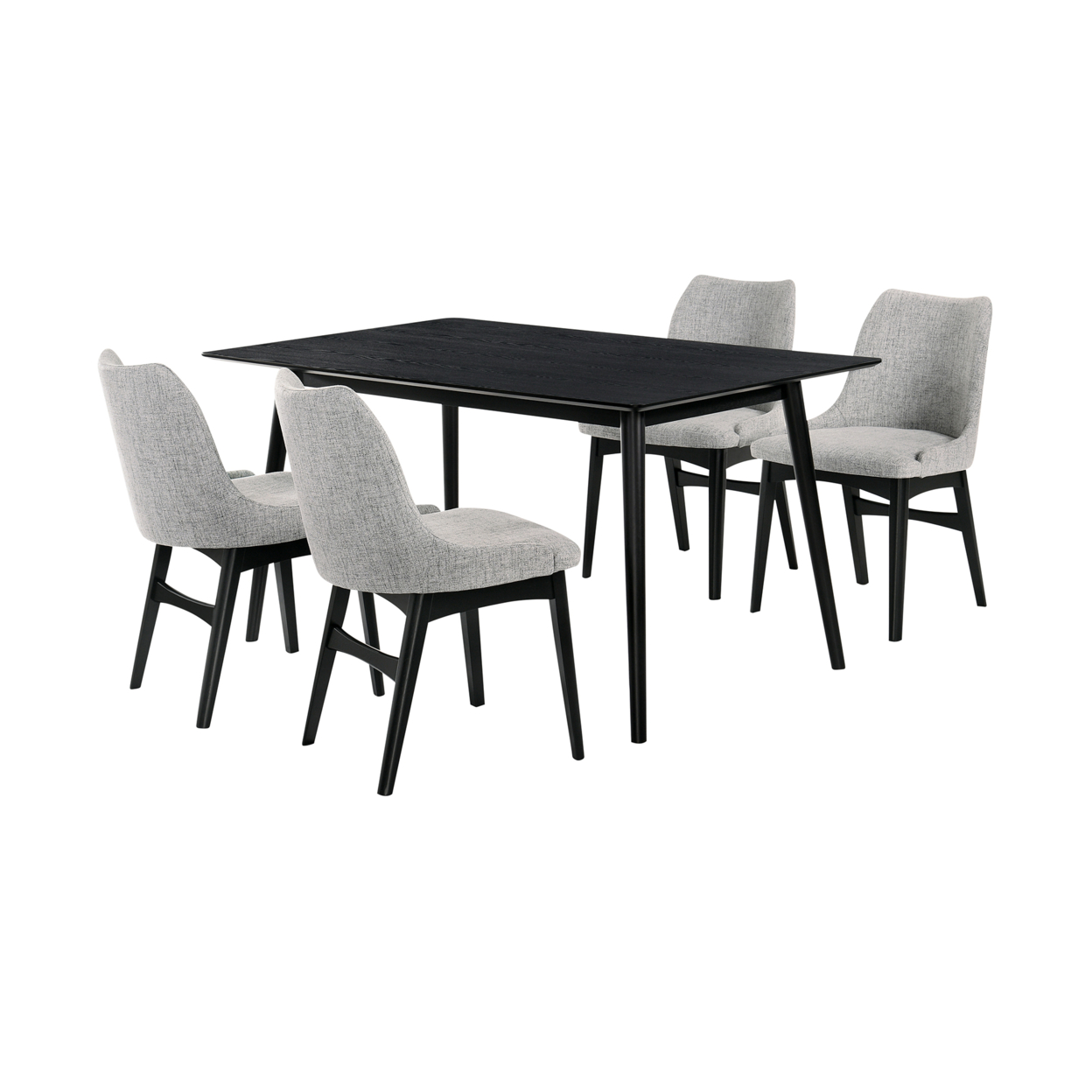 5 Piece Dining Set With Curved Back Chairs, Black And Gray- Saltoro Sherpi