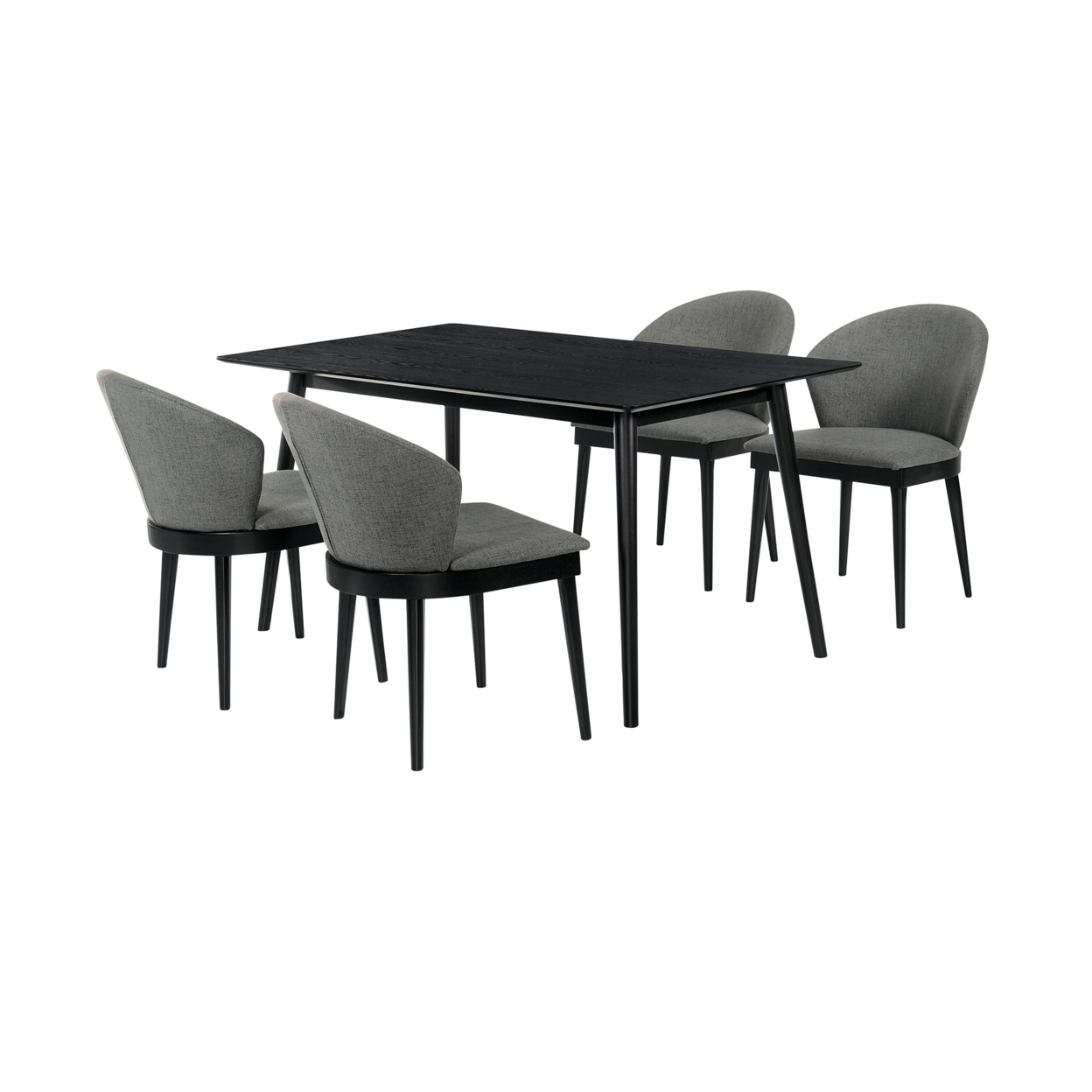 5 Piece Dining Chair With Curved Shell Back Chair, Black And Gray- Saltoro Sherpi