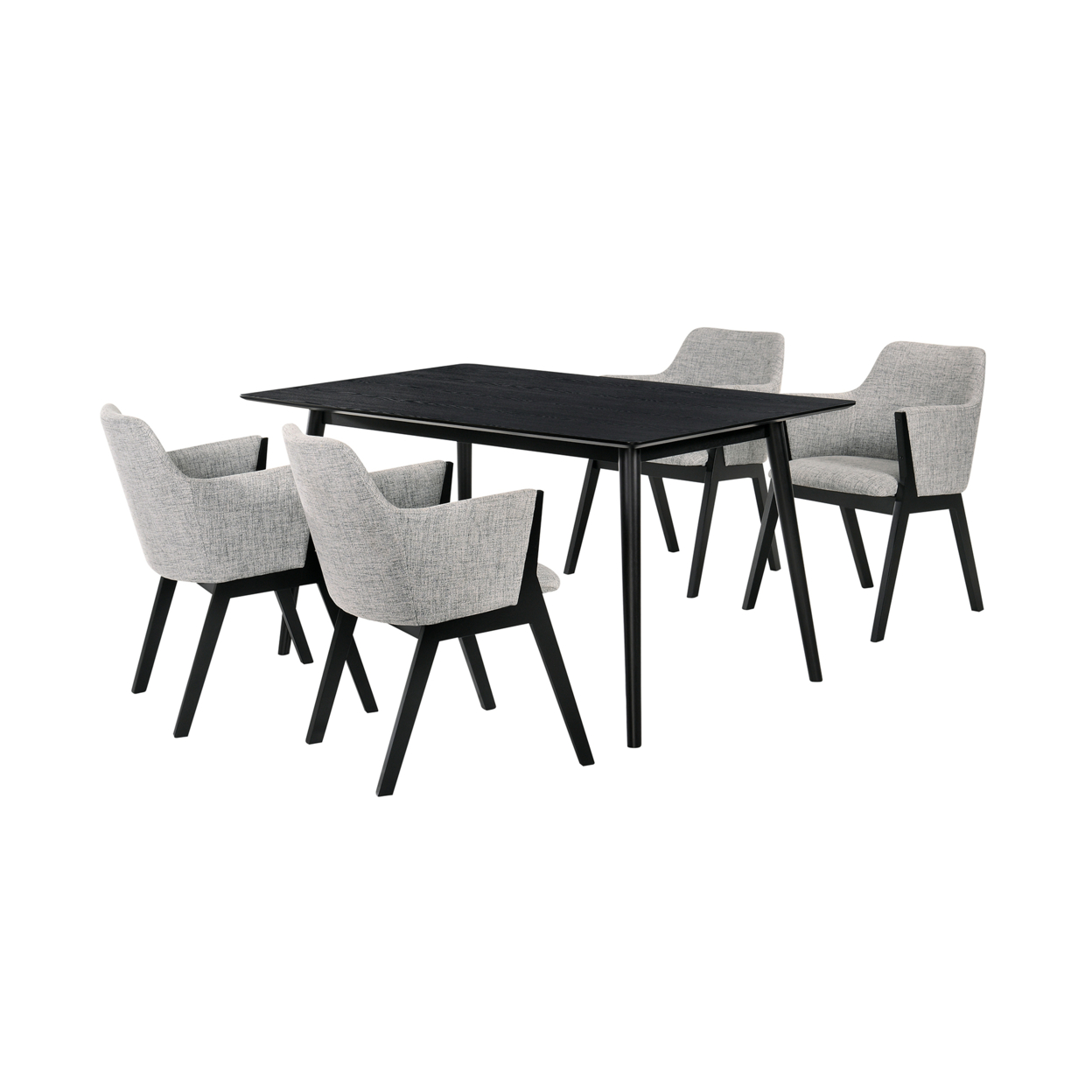 5 Piece Dining Set With Track Arm Chairs, Black And Gray- Saltoro Sherpi