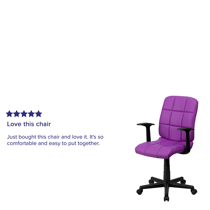 Mid-Back Purple Quilted Vinyl Swivel Task Office Chair With Arms