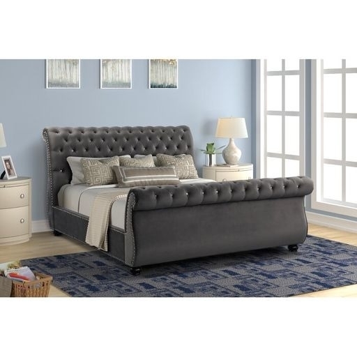 Kendall Queen Size Upholstery Bed Made With Wood In Gray Color