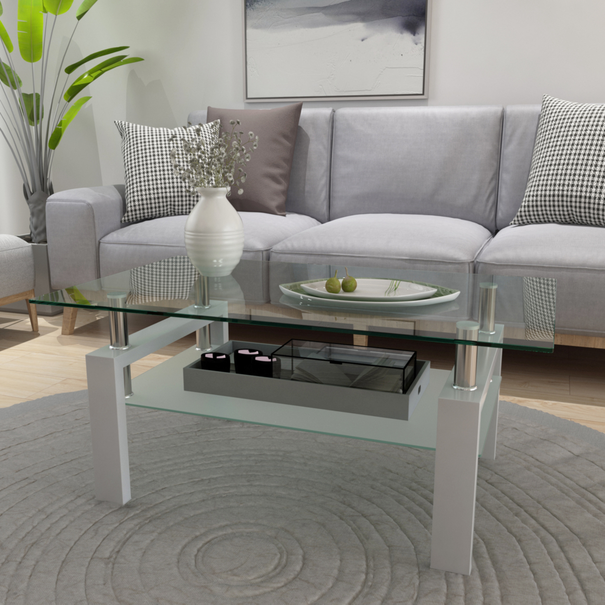 White Coffee Table, Clear Coffee Tableï¿½ï¿½Modern Side Center Tables for Living Roomï¿½ï¿½ Living Room Furniture