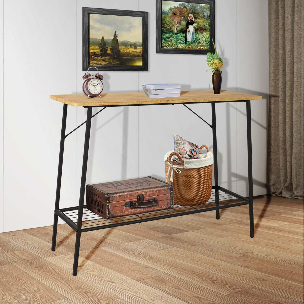 Wooden Console Sofa Table 39.5'', Entryway Table with 2-Tier Storage Shelves for Living Room, Bedroom, Balcony and Hallway