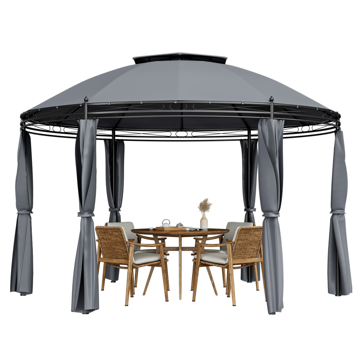 11.5' Outdoor Patio Round Dome Gazebo Canopy Shelter Double Roof Steel Gray