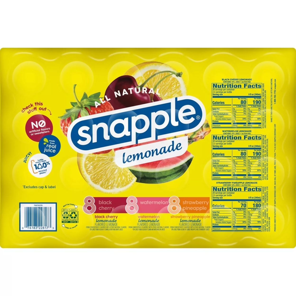 Snapple Lemonades Variety Pack, 20 Fluid Ounce (Pack Of 24)