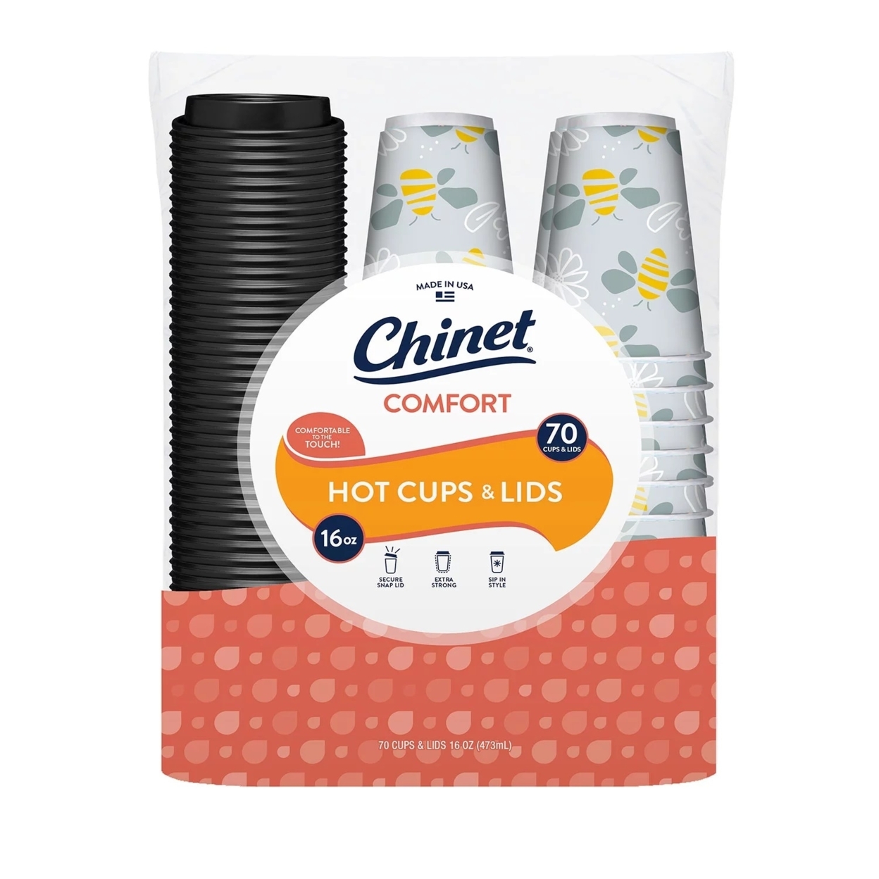 Chinet Comfort Cup Hot Cups & Lids, 16 Ounce (70 Count)