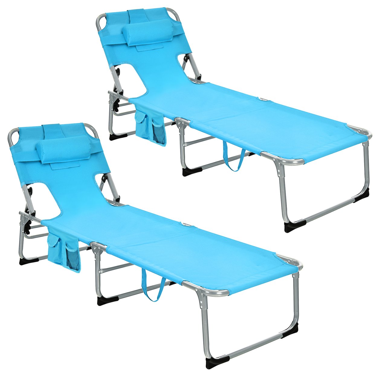Set Of 2 Beach Chaise Lounge Chair Folding Reclining Chair W/ Facing Hole - Turquoise