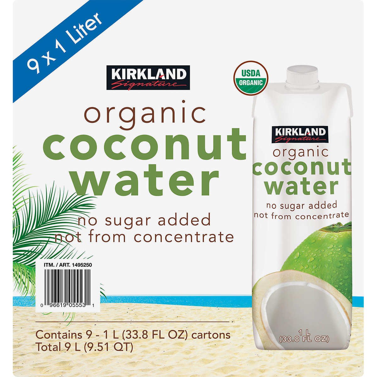 Kirkland Signature Organic Coconut Water, 33.8 Fluid Ounce (Pack Of 9)