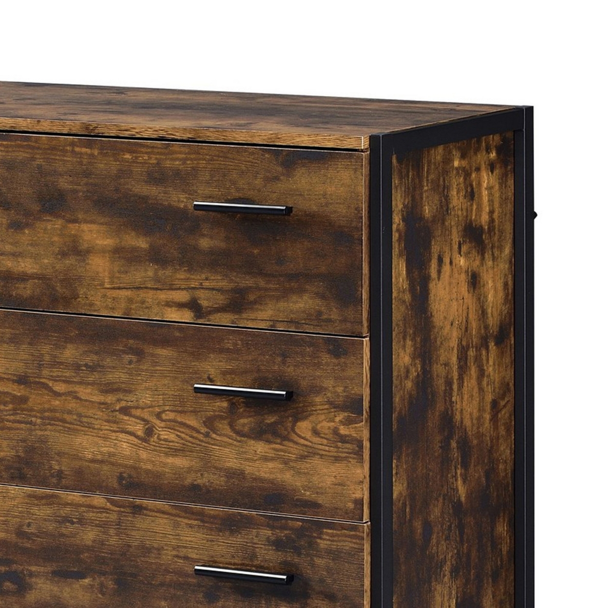 Nat 48 Inch Rustic Wood Chest, 5 Drawers, Brown And Black- Saltoro Sherpi