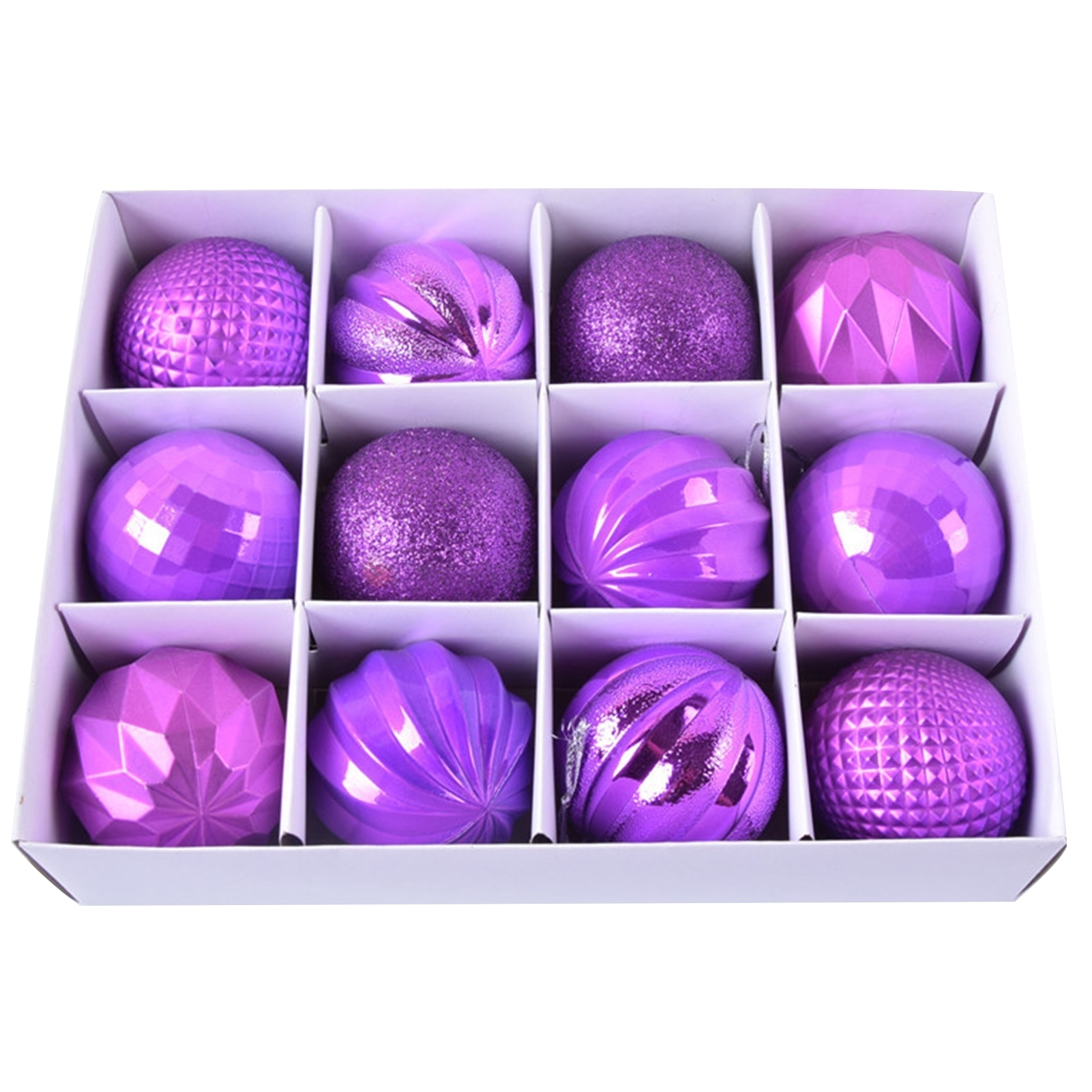 12Pcs Xmas Tree Decorative Ball Hanging Pendant Home Ornaments New Year Gift - purple