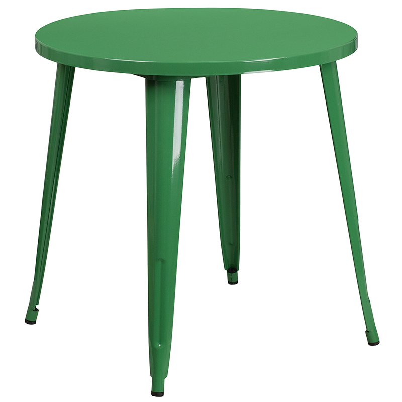 Commercial Grade 30 Round Green Metal Indoor-Outdoor Table Set With 2 Arm Chairs