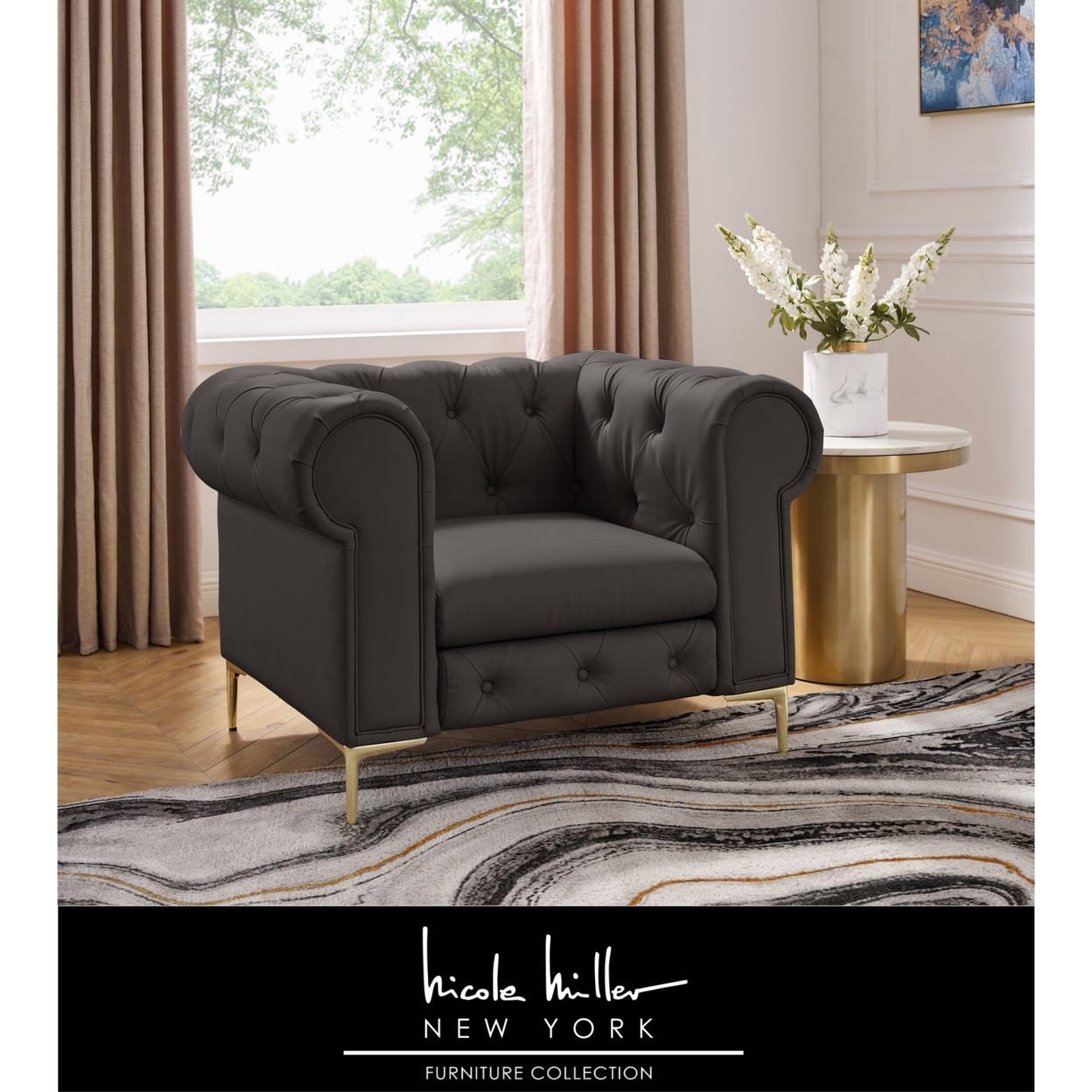 Laci Club Chair - Button Tufted - Rolled Arms - Y Leg, Sinuous Springs - Camel