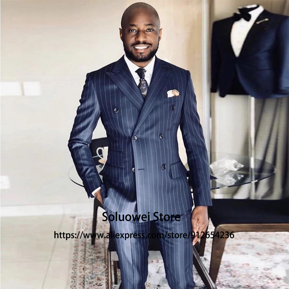 navy stripe double breasted suit