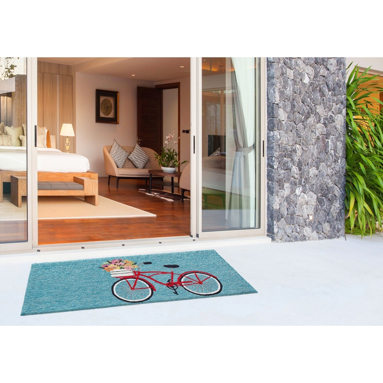 Liora Manne Frontporch Bike Ride Indoor Outdoor Area Rug Blue - 2'6 X 4'