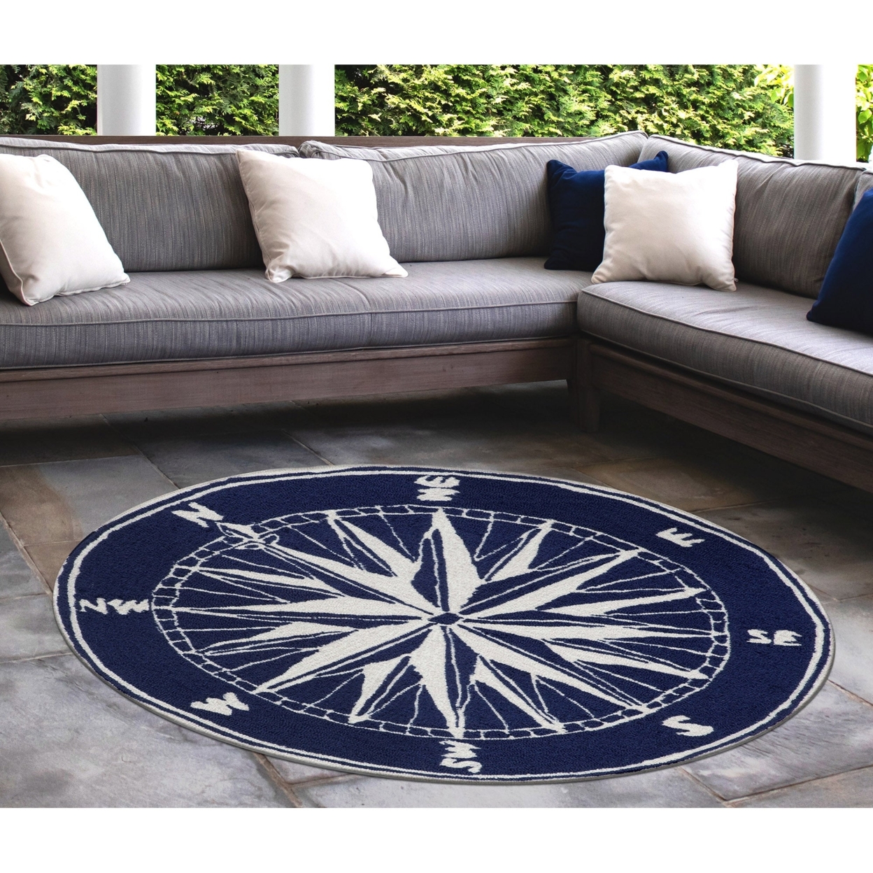 Liora Manne Frontporch Compass Indoor Outdoor Area Rug Navy - 3' Round