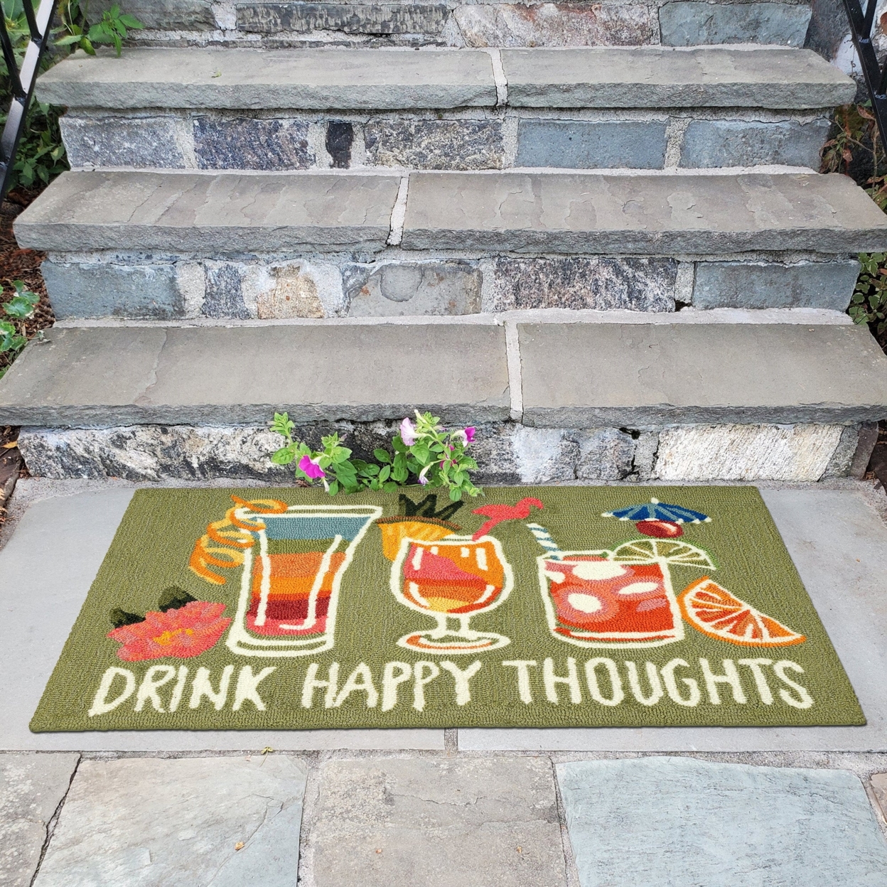 Liora Manne Frontporch Happy Drinks Indoor Outdoor Area Rug Green - 2'6 X 4'