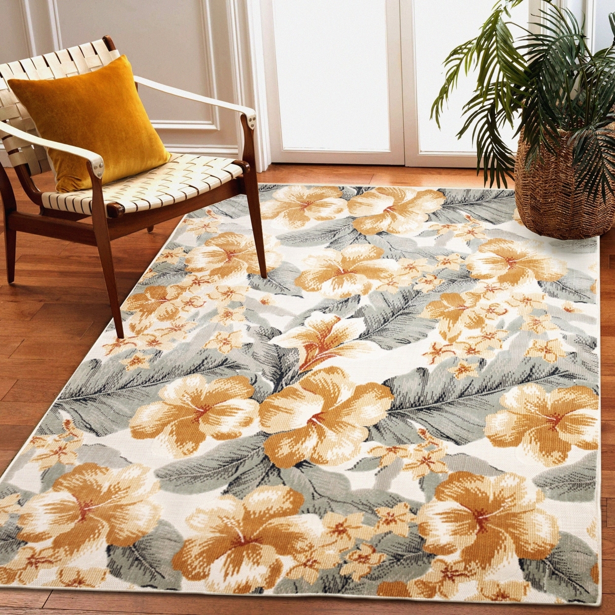 Liora Manne Canyon Tropical Floral Indoor Outdoor Area Rug Ivory - 4'9 X 7'6