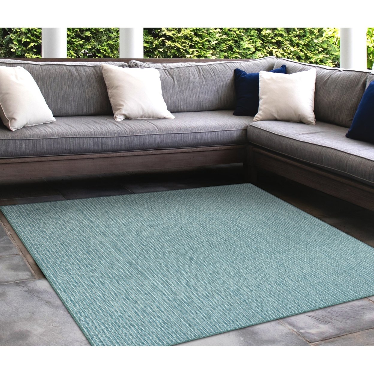 Liora Manne Carmel Texture Stripe Indoor Outdoor Area Rug Aqua - 7'10 Square