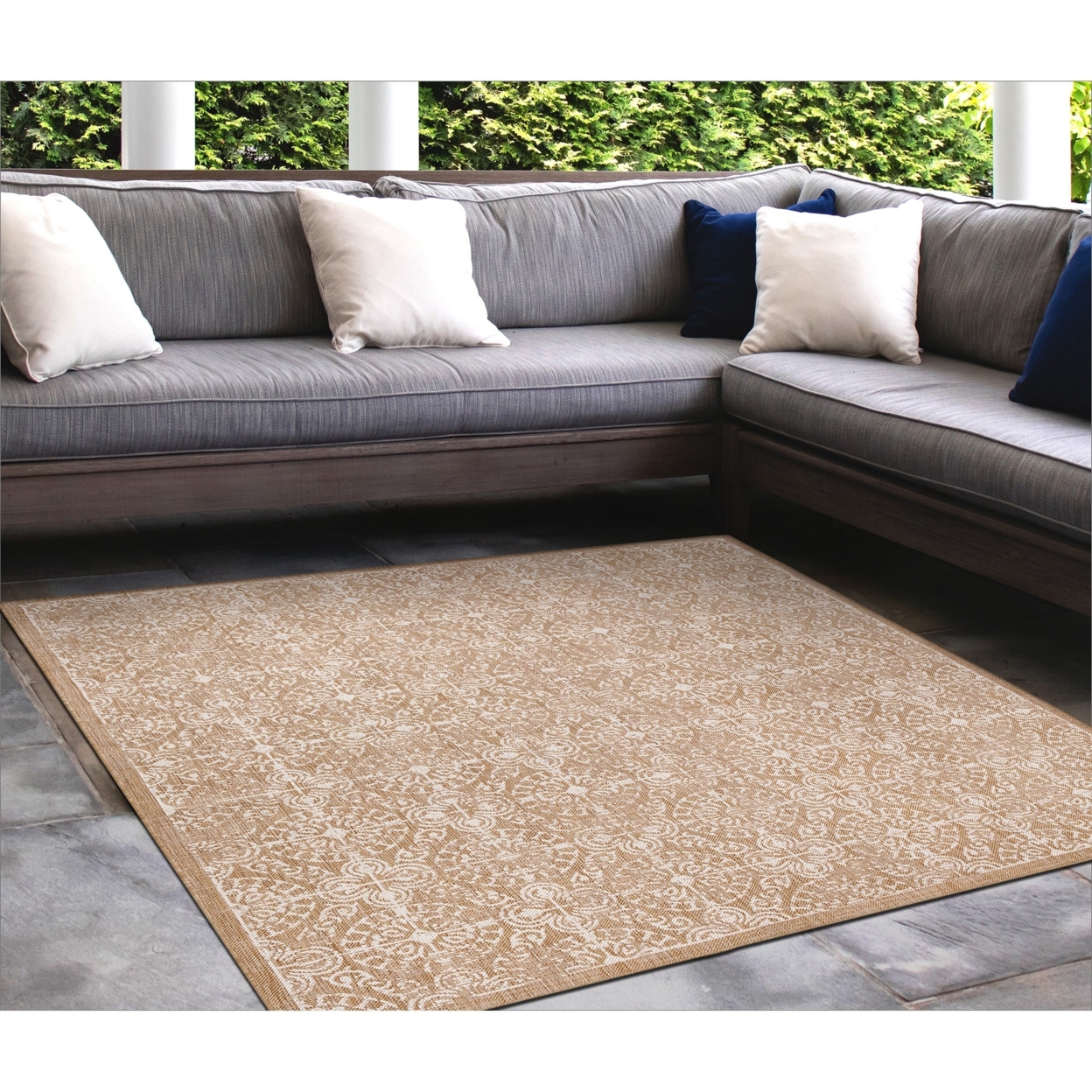 Liora Manne Carmel Antique Tile Indoor Outdoor Area Rug Sand - 6'6 X 9'4