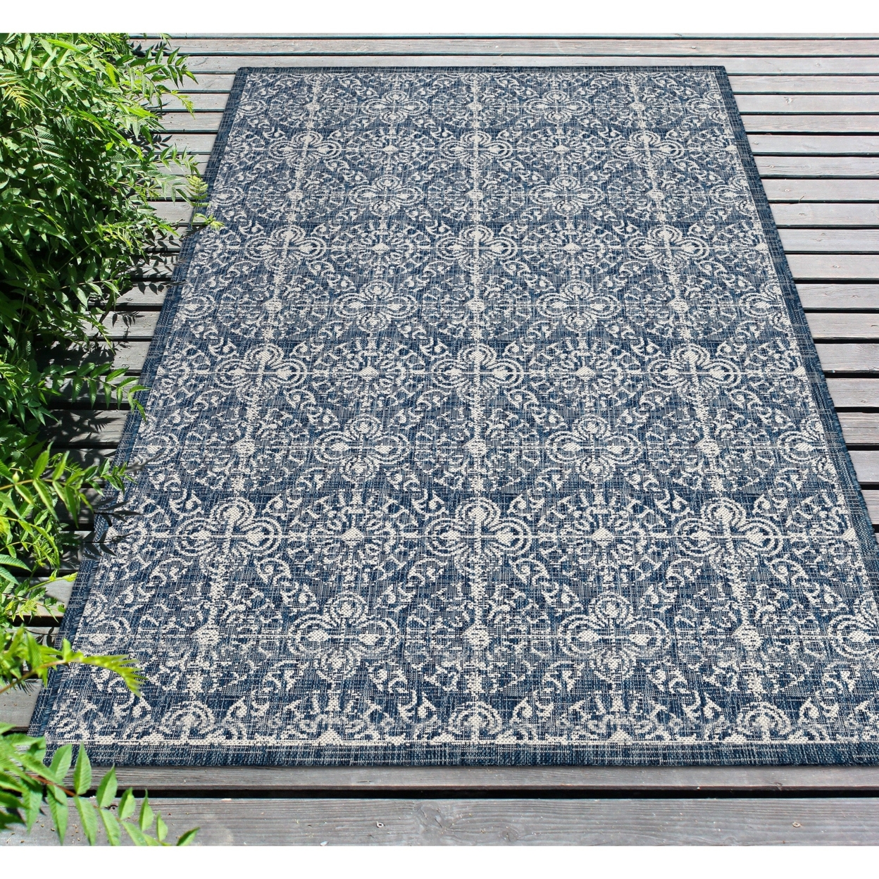 Liora Manne Carmel Antique Tile Indoor Outdoor Area Rug Navy - 6'6 X 9'4