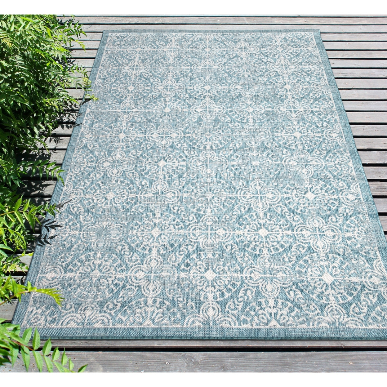 Liora Manne Carmel Antique Tile Indoor Outdoor Area Rug Aqua - 7'10 X 9'10