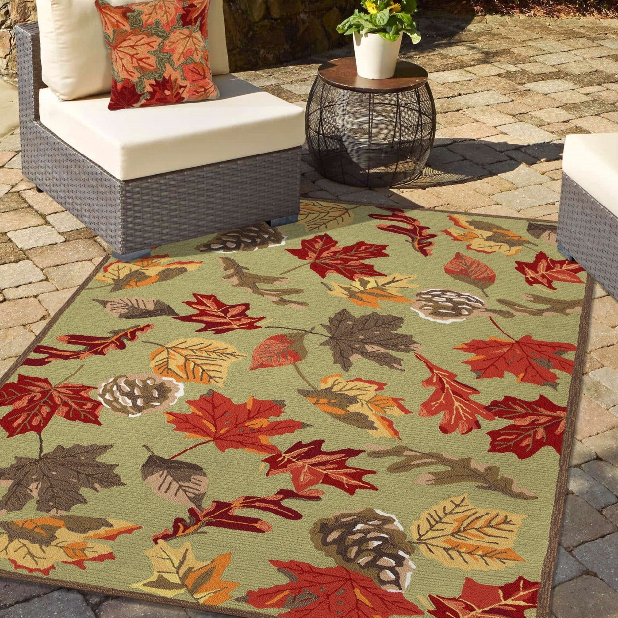 Liora Manne Ravella Falling Leaves Indoor Outdoor Area Rug Moss - 8'3 X 11'6