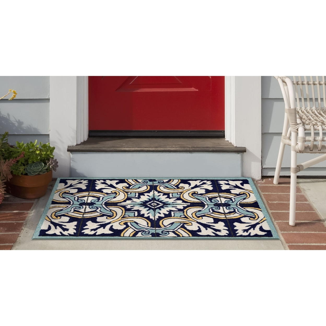 Liora Manne Ravella Floral Tile Indoor Outdoor Area Rug Navy - 3'6 X 5'6