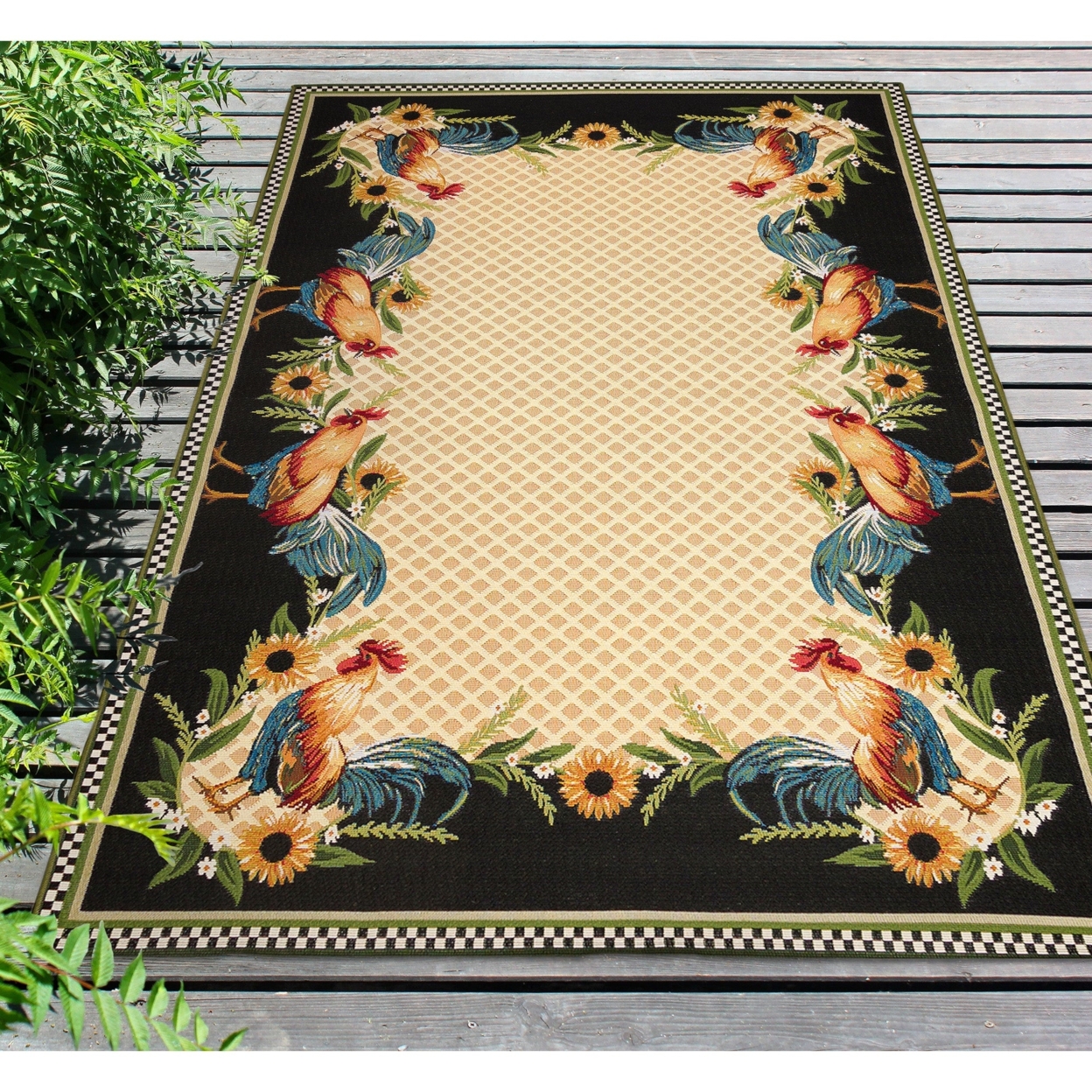 Liora Manne Marina Country Rooster Indoor Outdoor Area Rug Yellow - 4'10 X 7'6