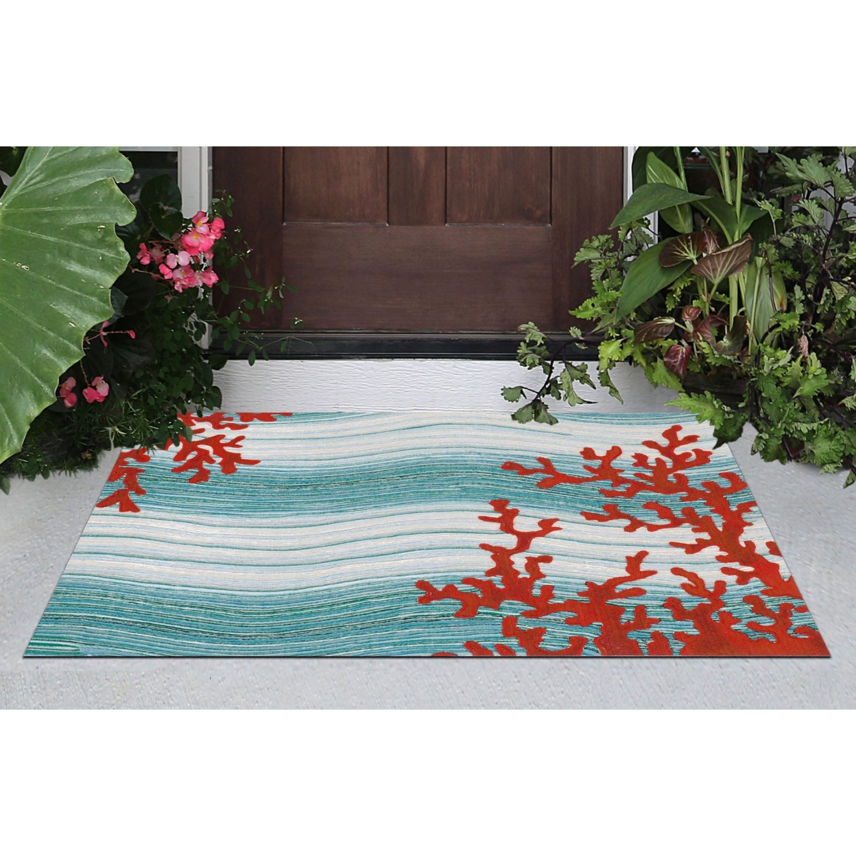 Liora Manne Visions IV Coral Reef Indoor Outdoor Area Rug Water - 5' X 8'