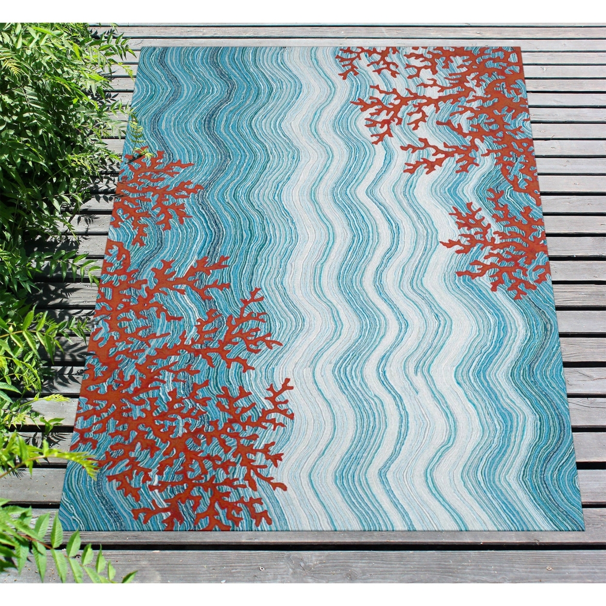 Liora Manne Visions IV Coral Reef Indoor Outdoor Area Rug Water - 5' X 8'