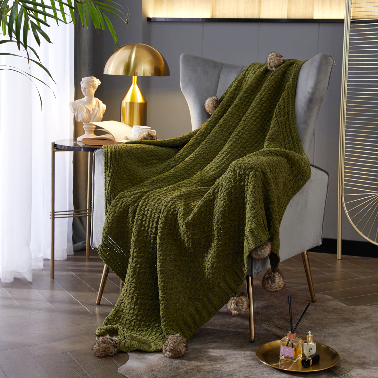 NY&C Home Corsey Knitted Throw Blanket Plush Super Soft Solid Color Design - Green