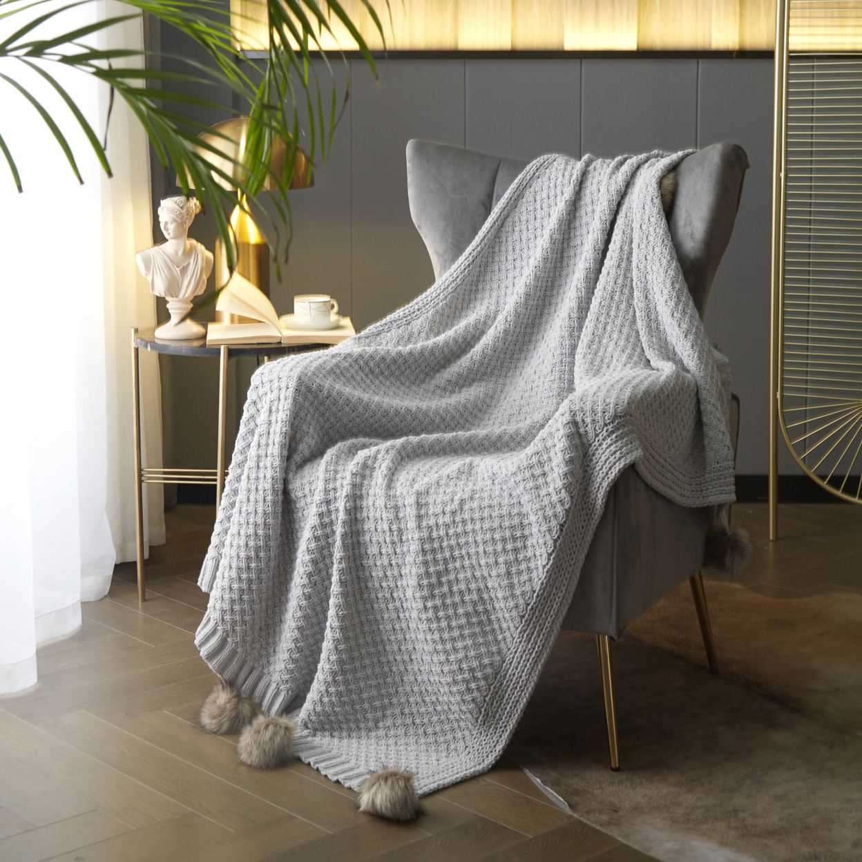 NY&C Home Corsey Knitted Throw Blanket Plush Super Soft Solid Color Design - Grey