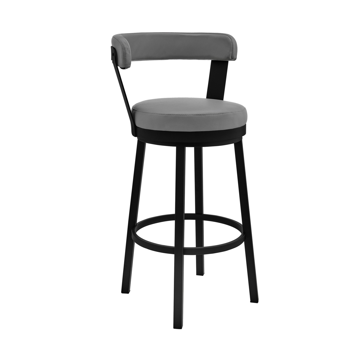 Emma 26 Inch Modern Counter Stool Chair, Vegan Leather, Swivel, Gray, Black- Saltoro Sherpi