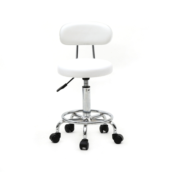 Round Shape Adjustable Salon Stool with Back and Line White Chair