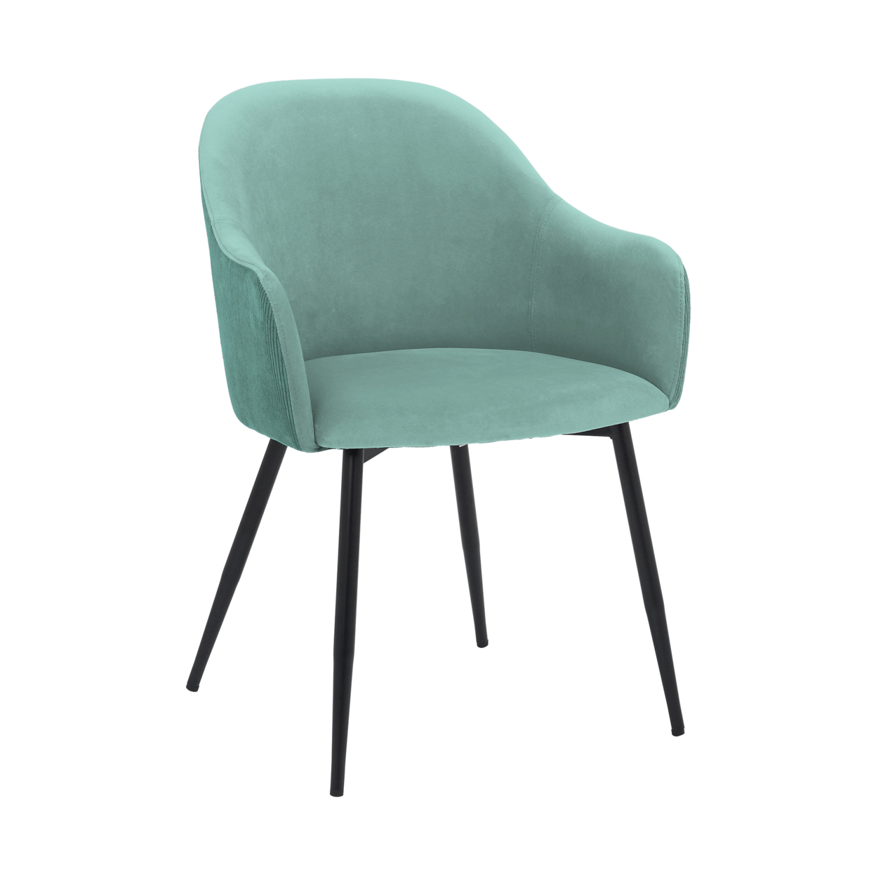 23 Inch Modern Dining Chair, Curved Back, Polyester, Metal Legs, Teal Blue- Saltoro Sherpi